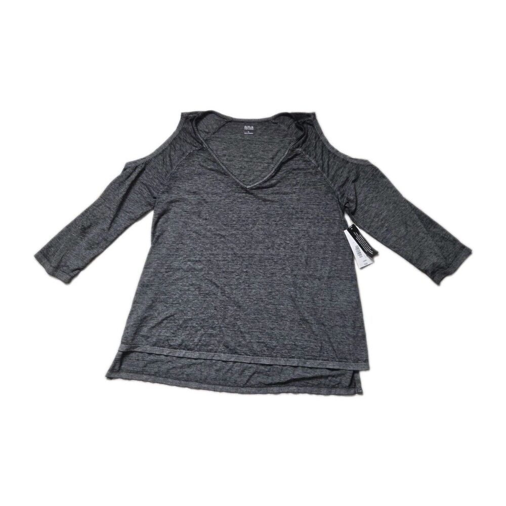 NWT A.N.A Gray Cold Shoulder V Neck 3/4 Sleeve Tunic Top Lightweight Size L
